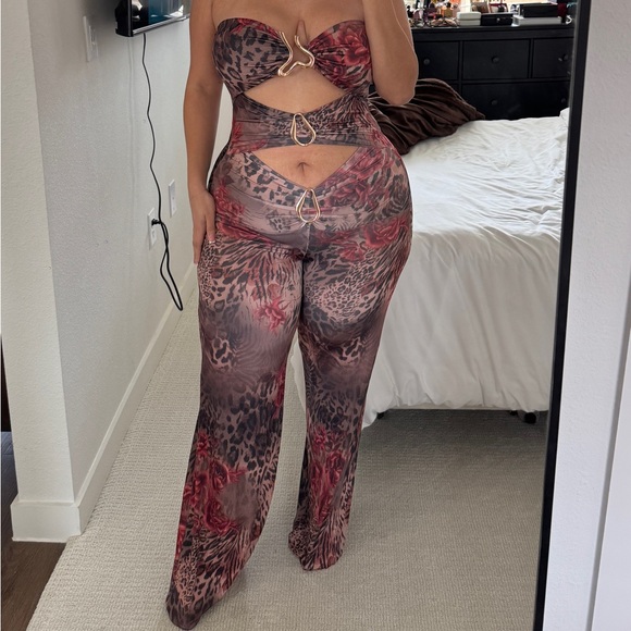 Fashion Nova Pants - Leopard/ floral Print Strapless Jumpsuit